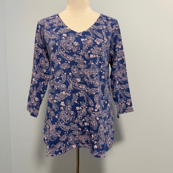 J Jill Pima Cotton 3/4 Sleeve V-Neck Tee Size M petite - Picture 1 of 8